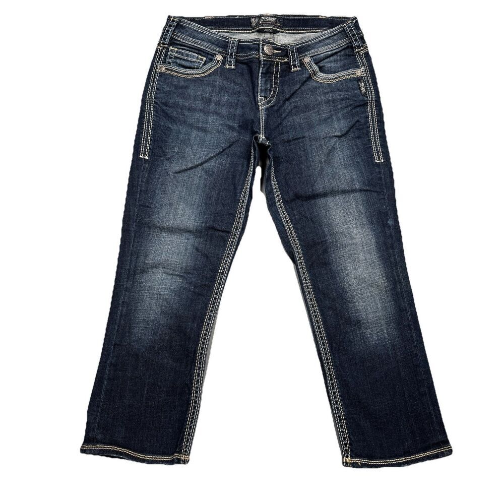 Silver Jeans Womens 30 Aiko Capri Dark Blue Denim Stretch Measures 30 x 21.5